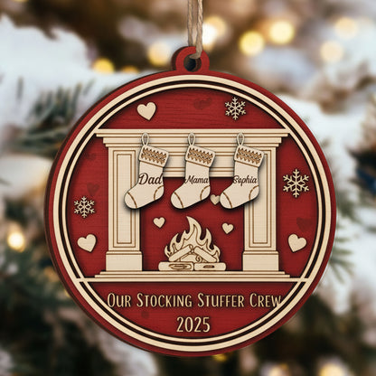Our Stocking Styffer Cew Wood Ornament – Personalized Family Name Christmas Decoration