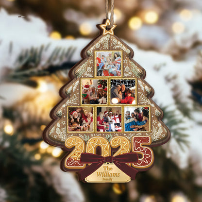 Custom Photo Happy Family Christmas Tree - Personalized Custom Shaped Wood Ornament