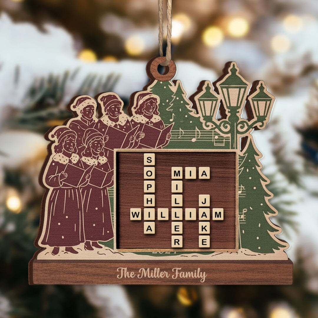 Custom Scable Wood Crossword Ornament – Personalized Family Name Christmas Decoration