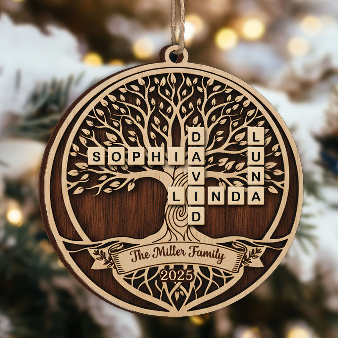 Family Tree Scrabble 2025 Christmas Ornament- Personalized Wood Ornament