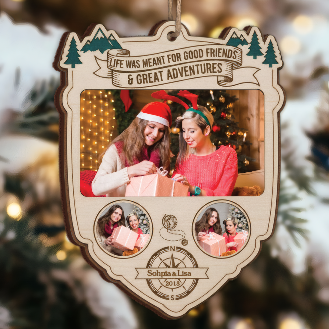 Best Friends Photo Ornament – Personalized Wood Christmas Ornament, Custom Upload Picture Gift for Besties