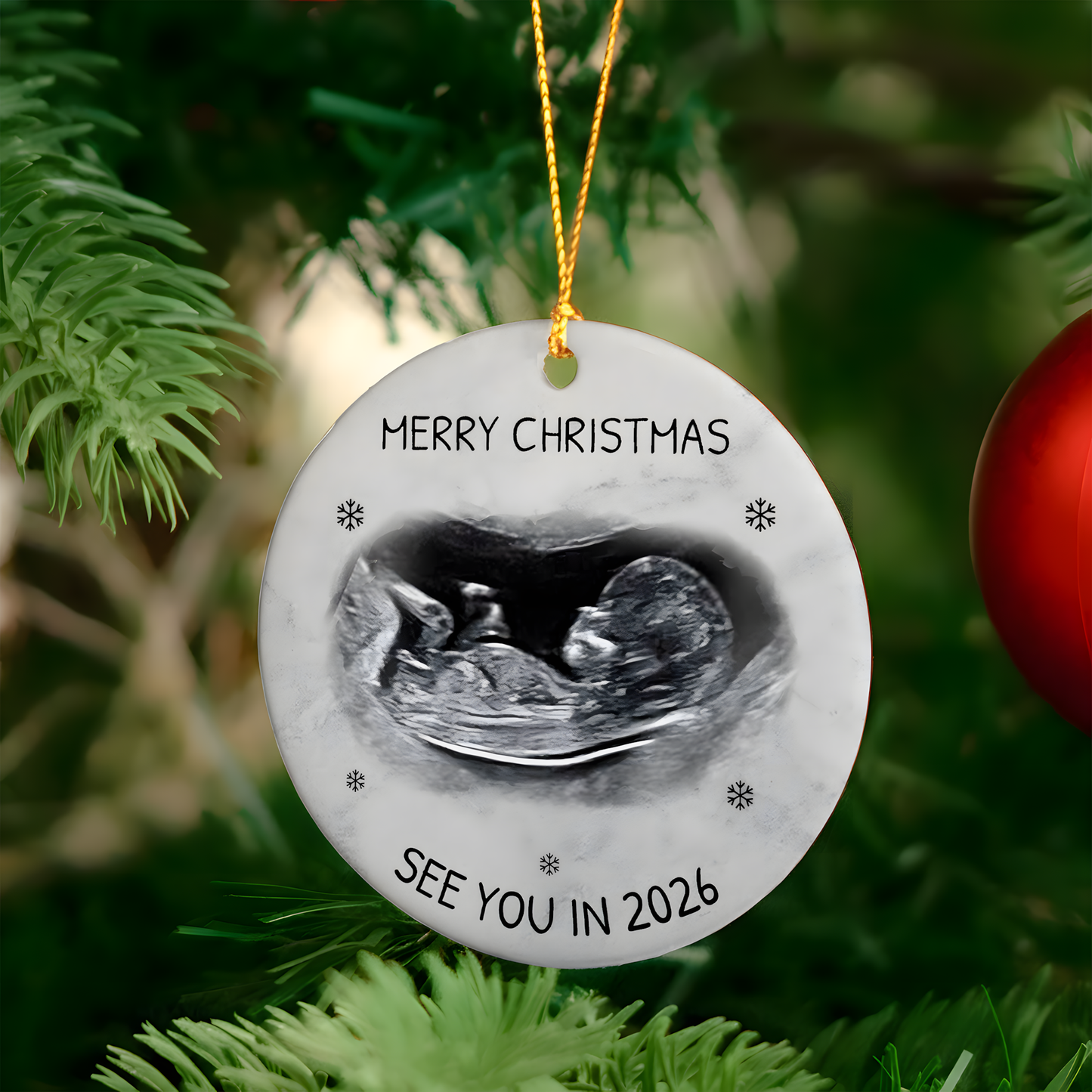 Custom Photo Baby Expecting See You In 2026 - Personalized Circle Ceramic Ornament