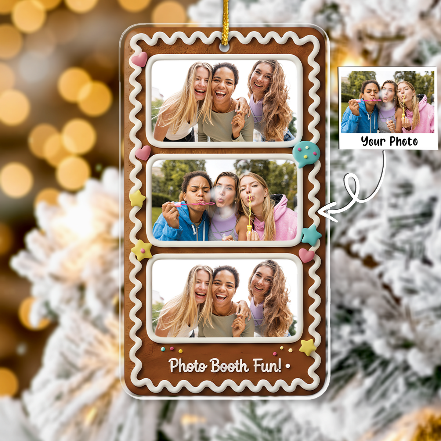 Gingerbread Photo Collage Ornament - Photo Booth Fun Custom Picture Keepsake