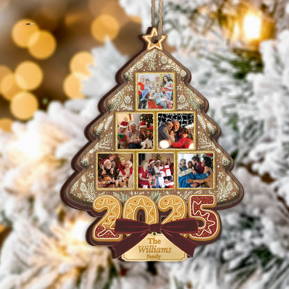 Custom Photo Happy Family Christmas Tree - Personalized Custom Shaped Wood Ornament