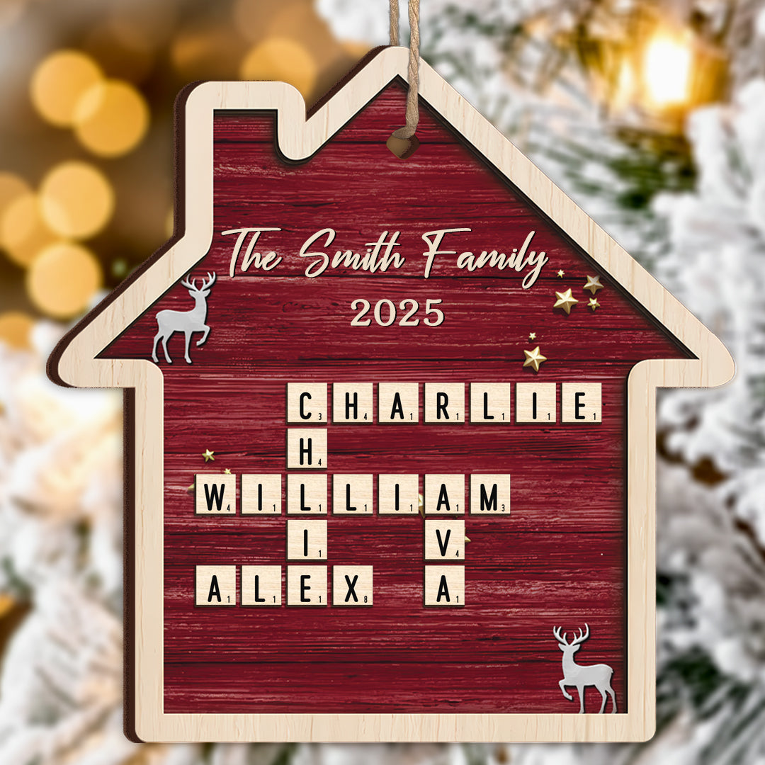 Custom Scrabble Wood Ornament - Personalized Christmas Birthday Gifts For Mom, Dad, Brother, Sister, Kids - Our Home, One Letter At A Time