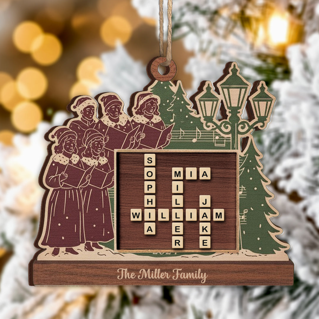 Custom Scable Wood Crossword Ornament – Personalized Family Name Christmas Decoration