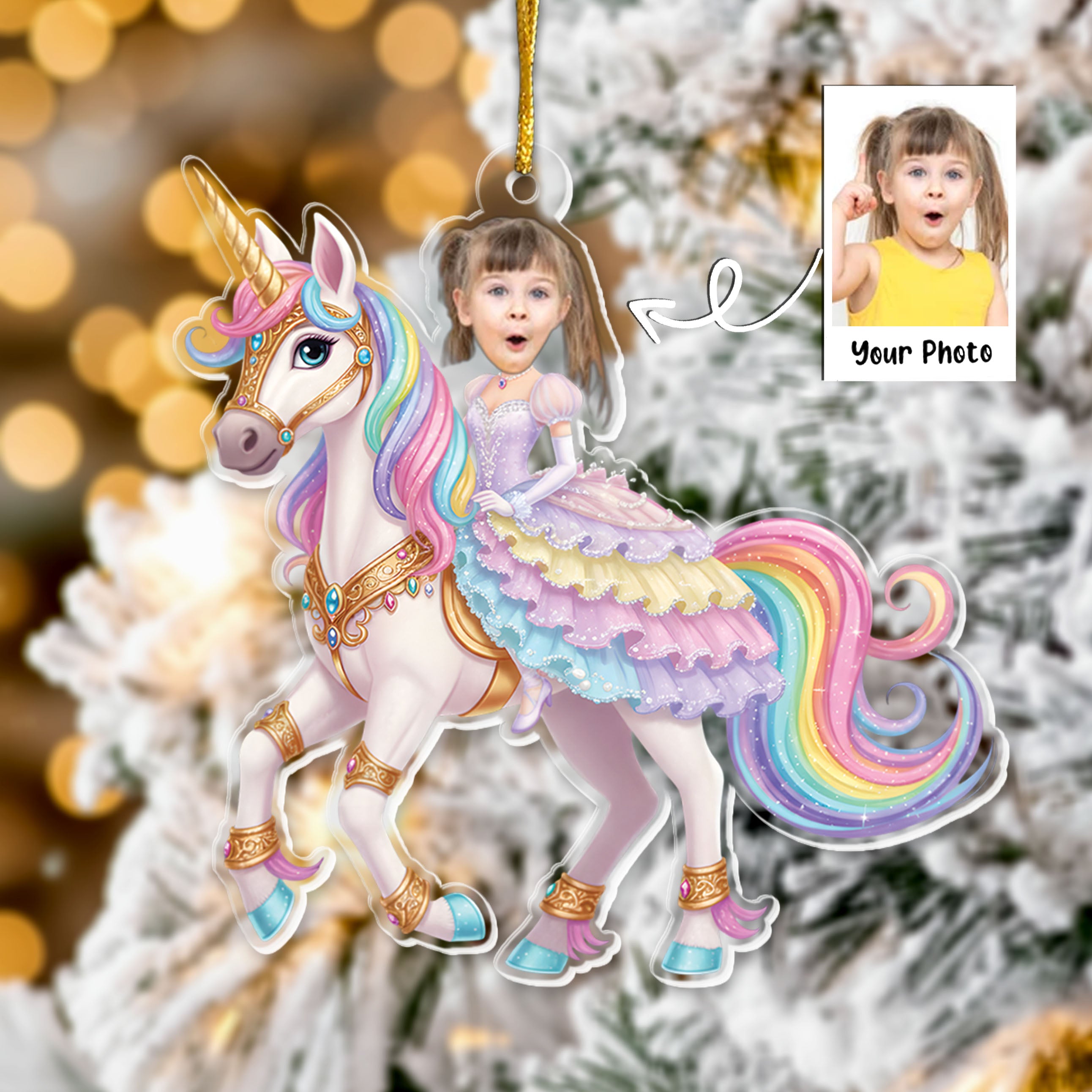 Unicorn Princess - Custom Face Ornament Gifts For Girl, Daughter - Personalized Acrylic Photo Ornament