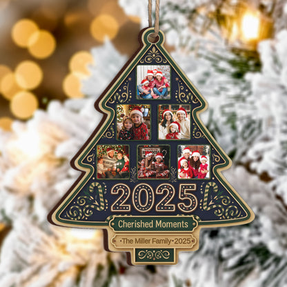 Cherished Moments Custom Photo Happy Family Christmas Tree - Personalized Custom Shaped Wood Ornament