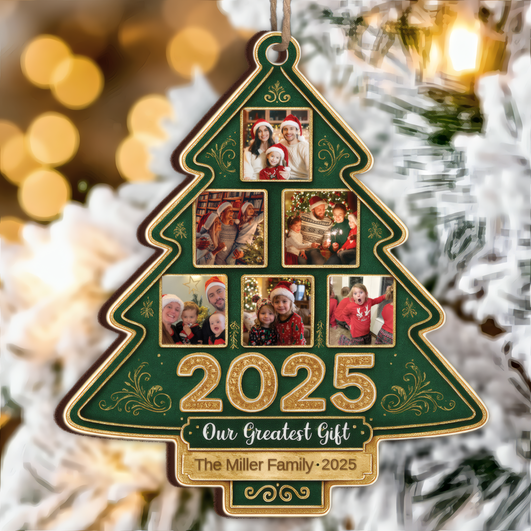 Our Greatest Gift Custom Photo Happy Family Christmas Tree - Personalized Custom Shaped Wood Ornament