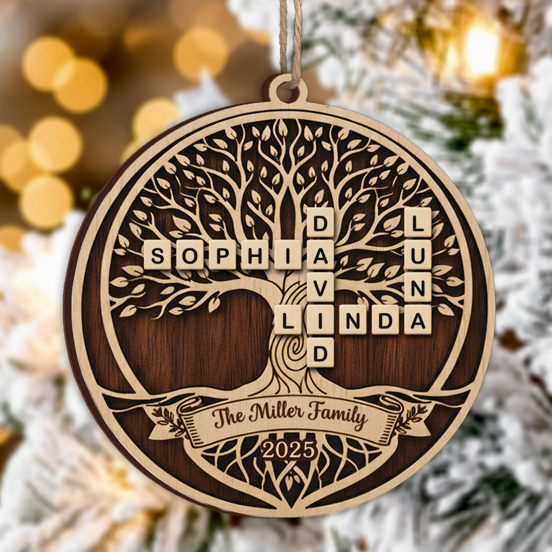 Family Tree Scrabble 2025 Christmas Ornament- Personalized Wood Ornament