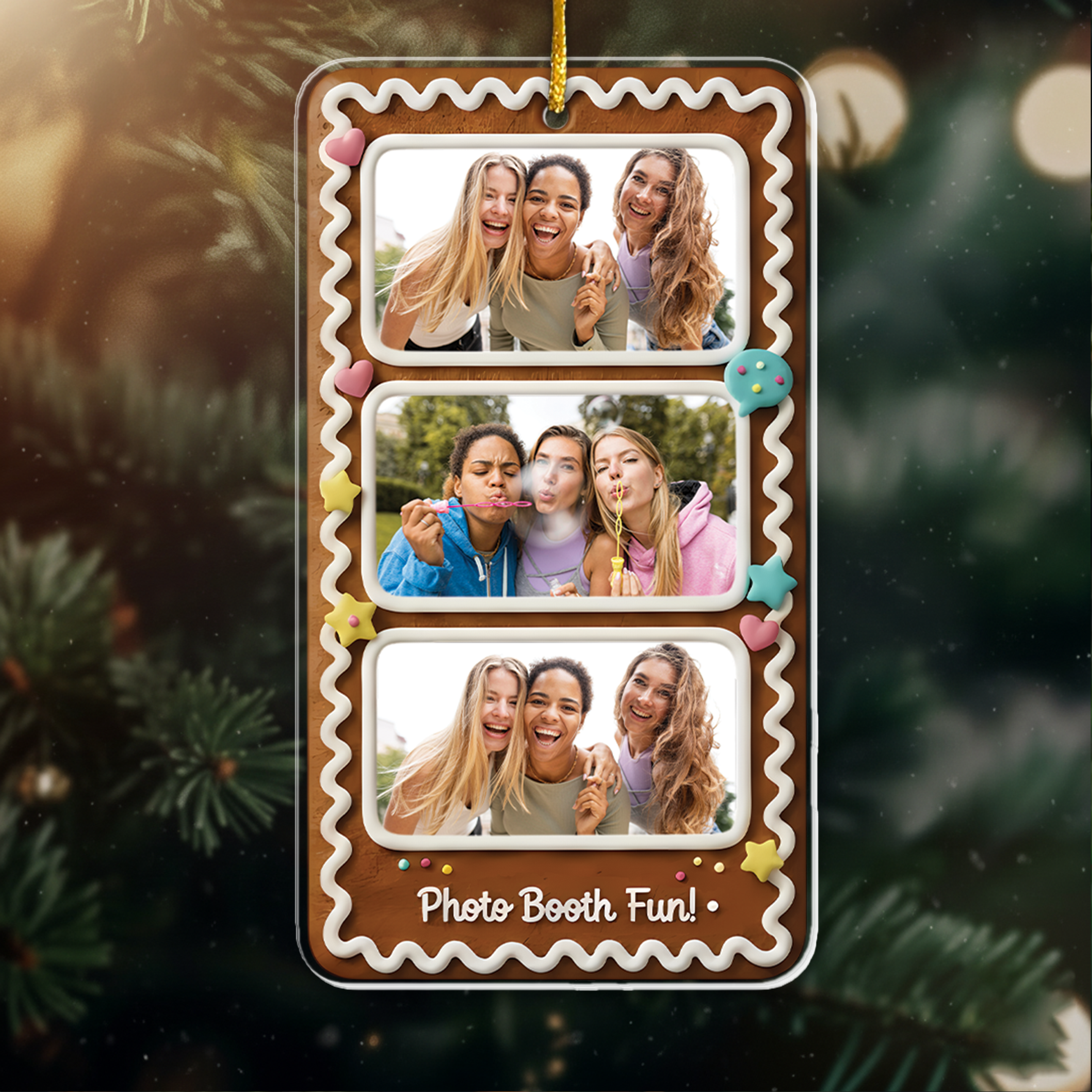 Gingerbread Photo Collage Ornament - Photo Booth Fun Custom Picture Keepsake