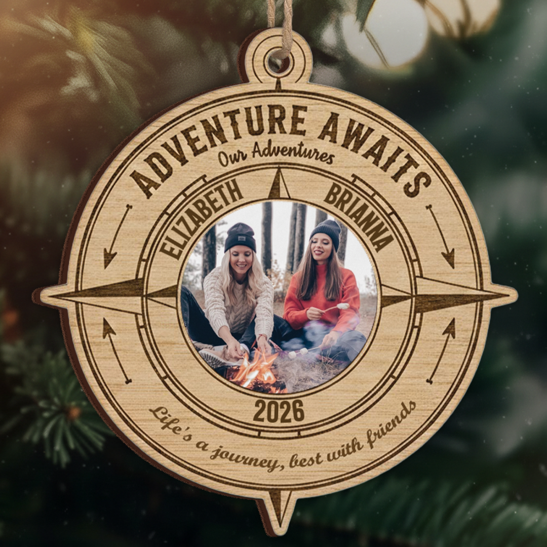 Life's A Journey, Best With Friend Custom Photo Ornament - Adventure Compass Gift 2025