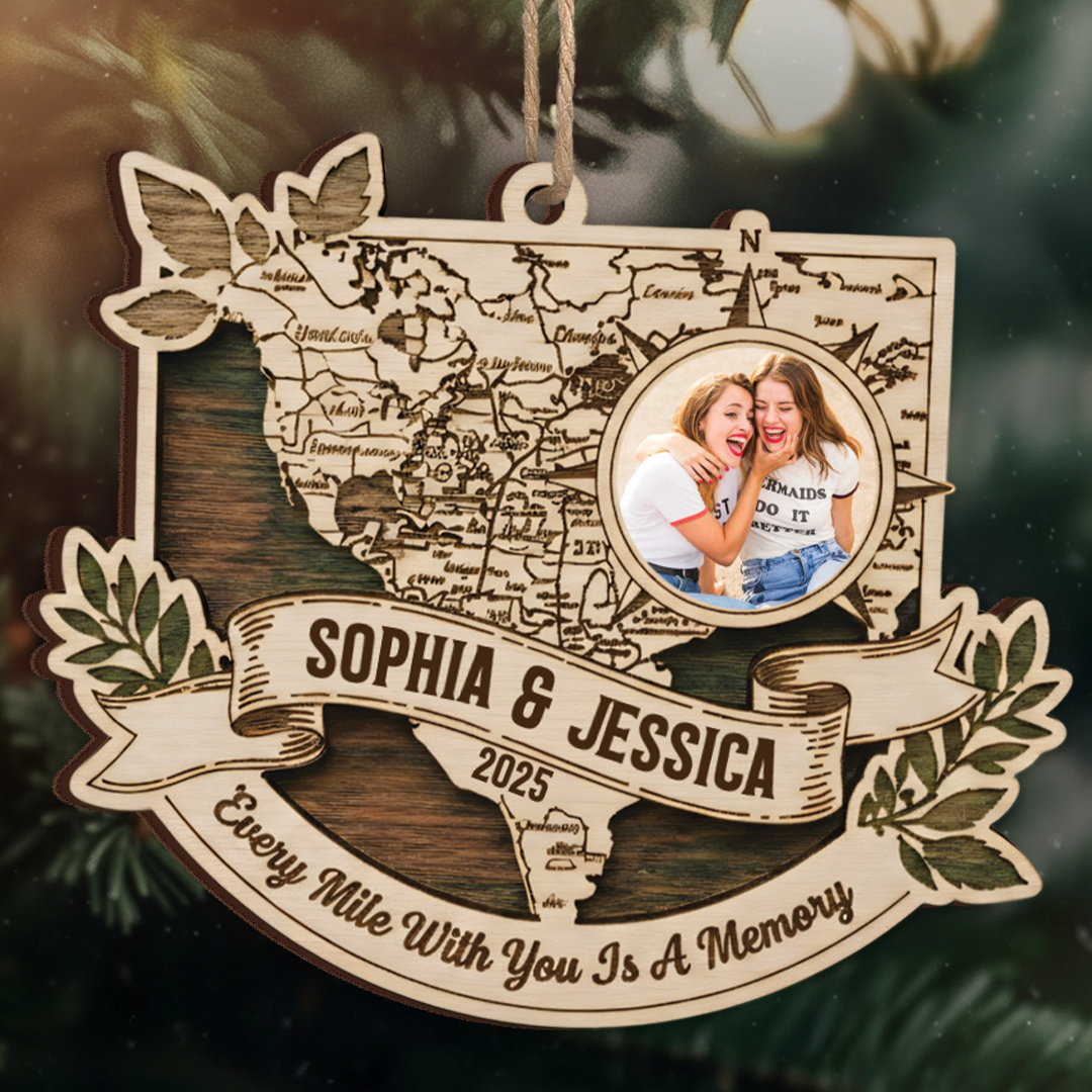 Every Mile With You Is A Memory Custom Photo Ornament - Long Distance Map Gift 2025