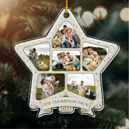 Family Photo Ornament 2025 - Custom Name Star Frame Christmas Decor