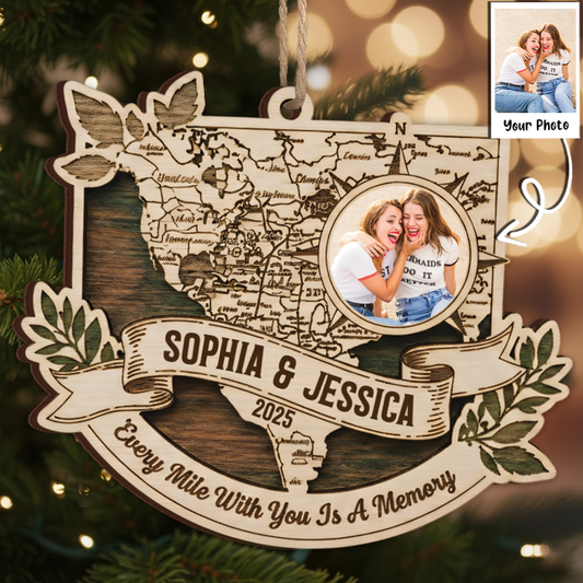 Every Mile With You Is A Memory Custom Photo Ornament - Long Distance Map Gift 2025