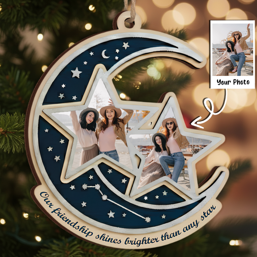 Our Friendship Shines Brighter Than Any Star Personalized Ornament - Custom Moon & Stars Keepsake