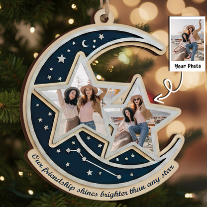 Our Friendship Shines Brighter Than Any Star Personalized Ornament - Custom Moon & Stars Keepsake