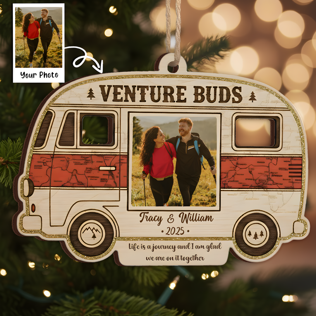 Venture Buds Personalized Ornament - Custom Couple/Friendship Photo Camper Keepsake