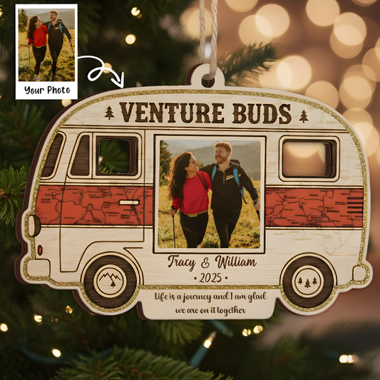 Venture Buds Personalized Ornament - Custom Couple/Friendship Photo Camper Keepsake