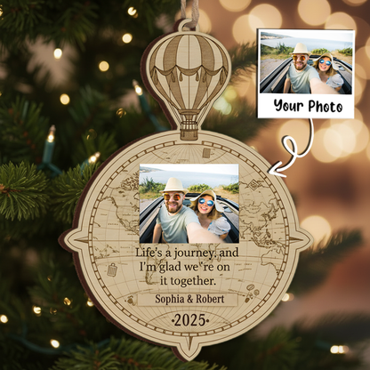 Life's a Journey Personalized Hot Air Balloon Ornament - Custom Photo & Name Keepsake