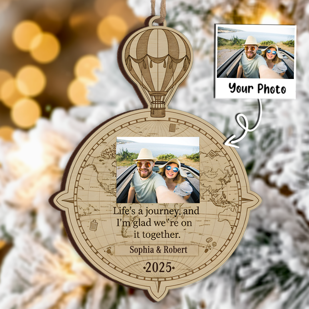 Life's a Journey Personalized Hot Air Balloon Ornament - Custom Photo & Name Keepsake