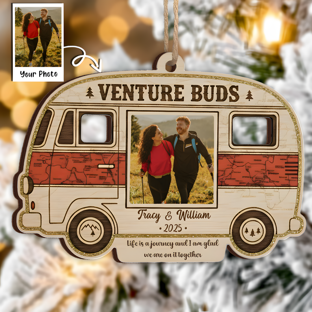 Venture Buds Personalized Ornament - Custom Couple/Friendship Photo Camper Keepsake