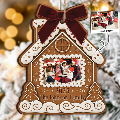Custom Photo Gingerbread House Ornament - Personalized Family Gift 2025