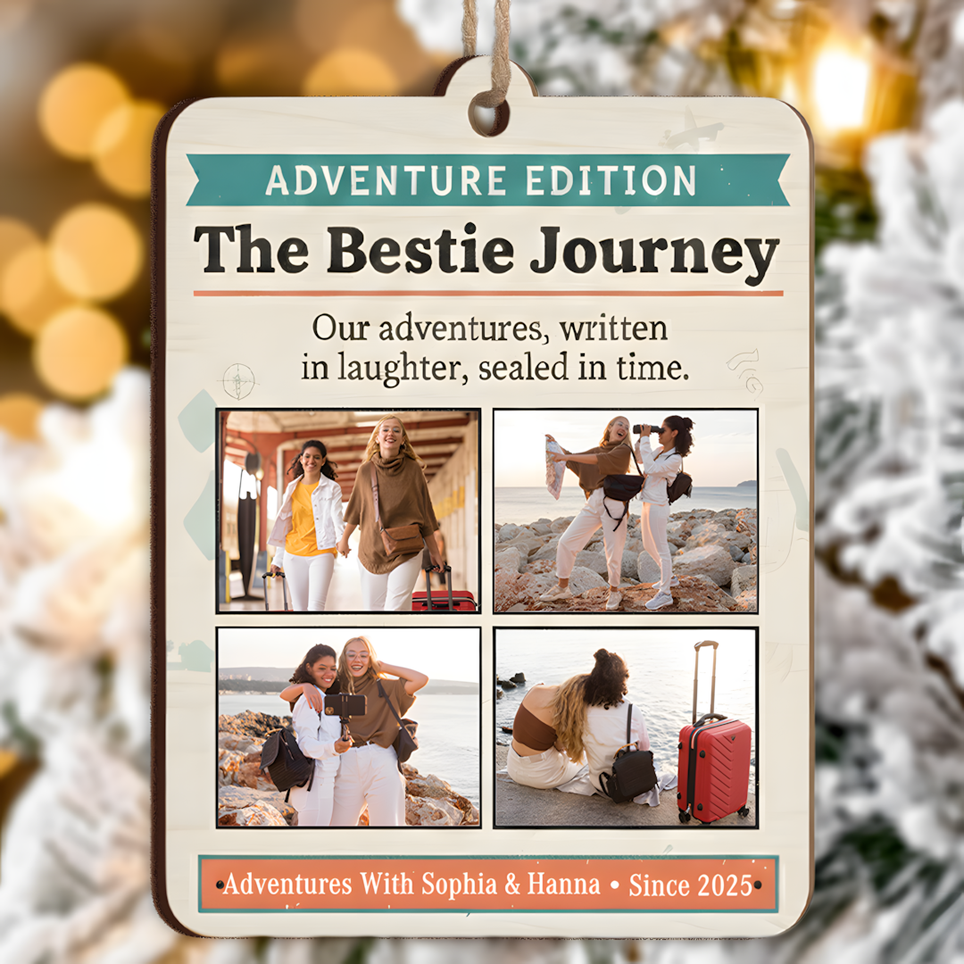 The Bestie Journey Newspaper Photo Ornament - Custom Names & Since Year Keepsake
