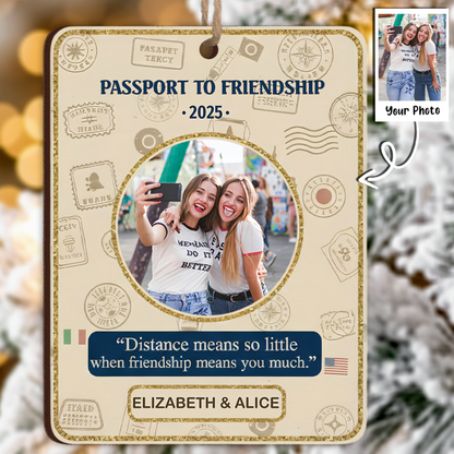 Passport To Friendship Personalized Photo Ornament - Custom Names & Year Keepsake