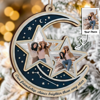Our Friendship Shines Brighter Than Any Star Personalized Ornament - Custom Moon & Stars Keepsake