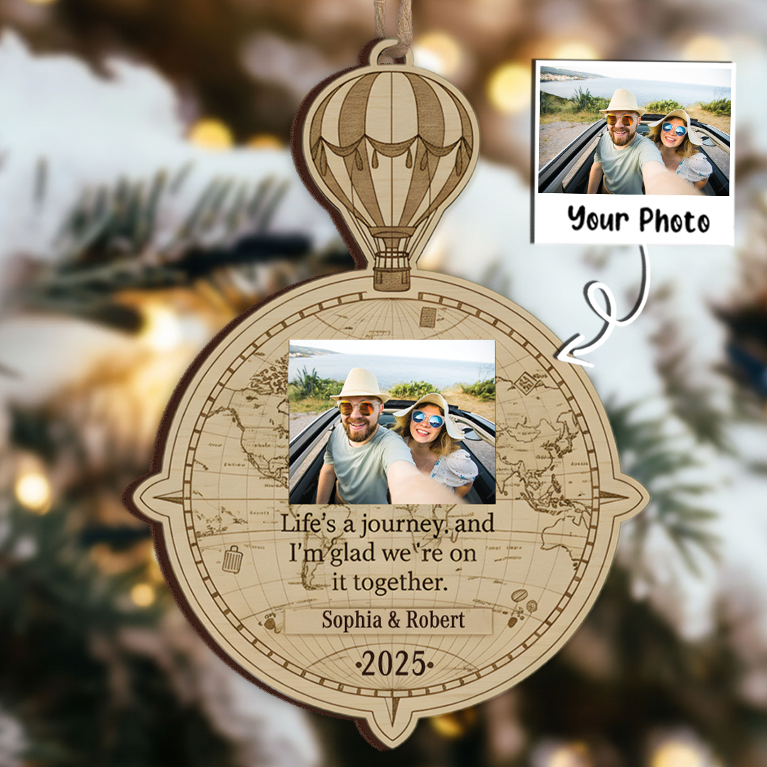 Life's a Journey Personalized Hot Air Balloon Ornament - Custom Photo & Name Keepsake