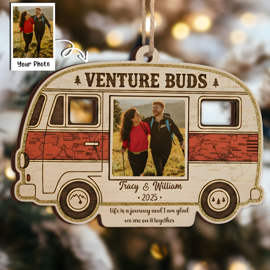 Venture Buds Personalized Ornament - Custom Couple/Friendship Photo Camper Keepsake