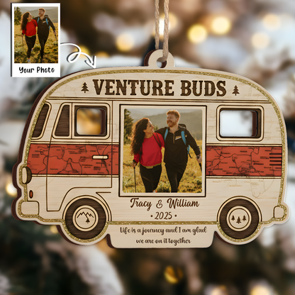Venture Buds Personalized Ornament - Custom Couple/Friendship Photo Camper Keepsake
