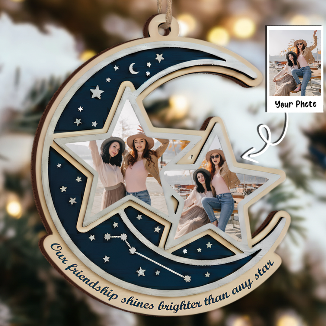 Our Friendship Shines Brighter Than Any Star Personalized Ornament - Custom Moon & Stars Keepsake