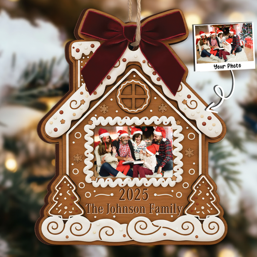 Custom Photo Gingerbread House Ornament - Personalized Family Gift 2025