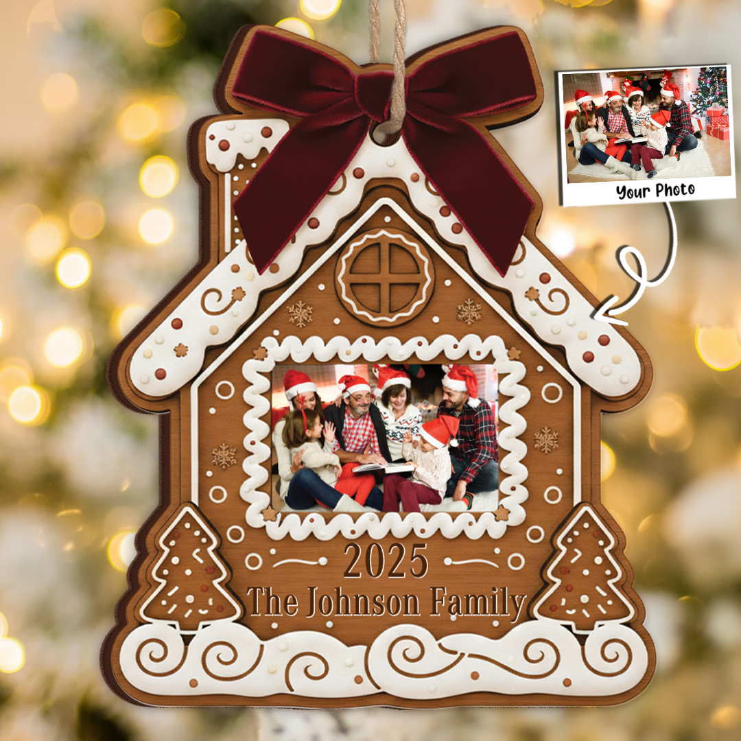 Custom Photo Gingerbread House Ornament - Personalized Family Gift 2025