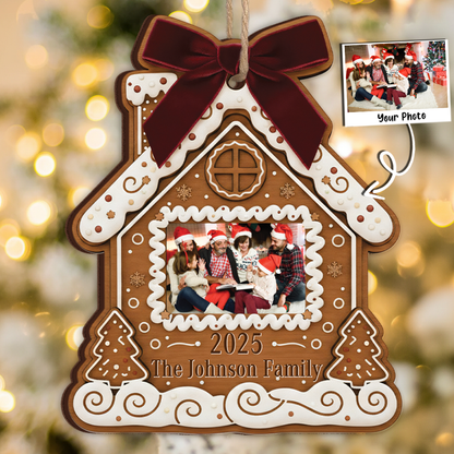 Custom Photo Gingerbread House Ornament - Personalized Family Gift 2025