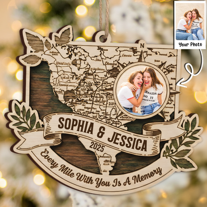 Every Mile With You Is A Memory Custom Photo Ornament - Long Distance Map Gift 2025