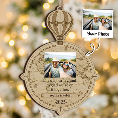 Life's a Journey Personalized Hot Air Balloon Ornament - Custom Photo & Name Keepsake