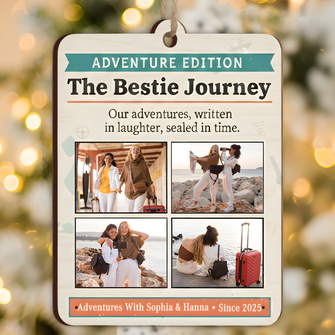 The Bestie Journey Newspaper Photo Ornament - Custom Names & Since Year Keepsake