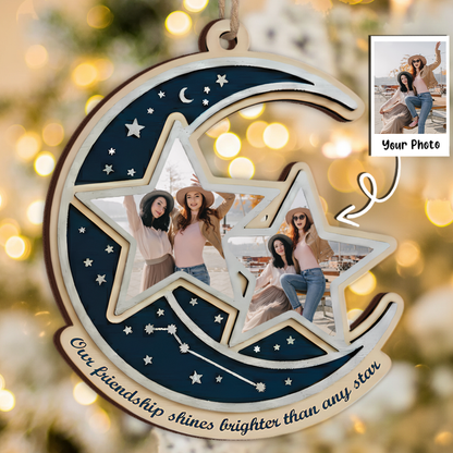 Our Friendship Shines Brighter Than Any Star Personalized Ornament - Custom Moon & Stars Keepsake