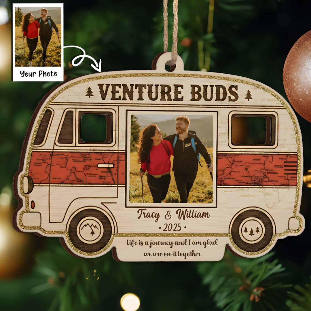 Venture Buds Personalized Ornament - Custom Couple/Friendship Photo Camper Keepsake