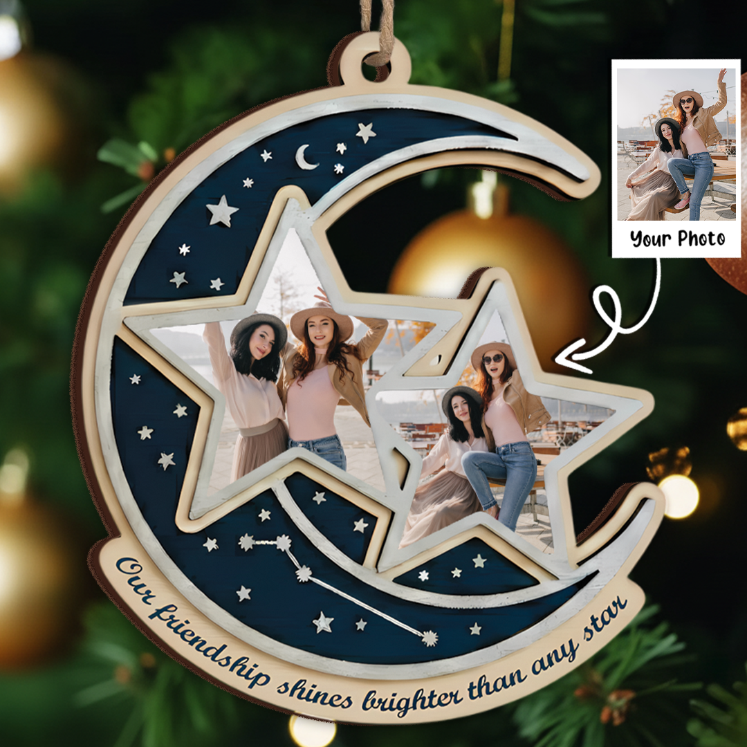 Our Friendship Shines Brighter Than Any Star Personalized Ornament - Custom Moon & Stars Keepsake