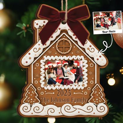 Custom Photo Gingerbread House Ornament - Personalized Family Gift 2025