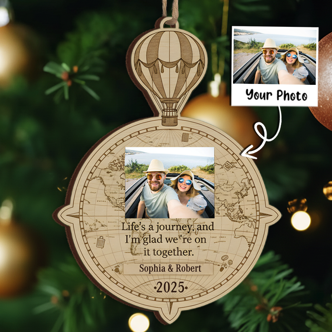 Life's a Journey Personalized Hot Air Balloon Ornament - Custom Photo & Name Keepsake
