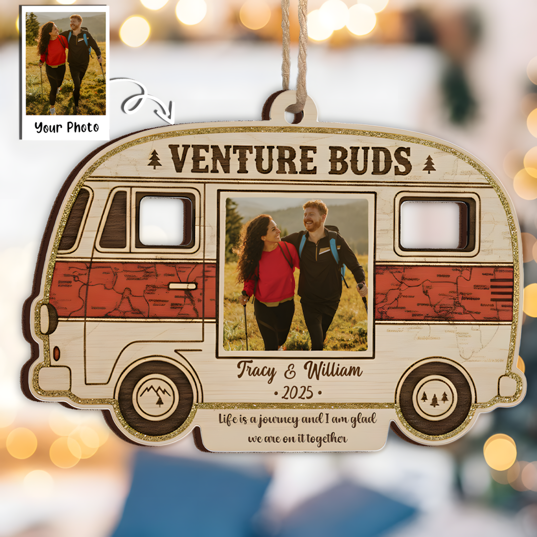 Venture Buds Personalized Ornament - Custom Couple/Friendship Photo Camper Keepsake