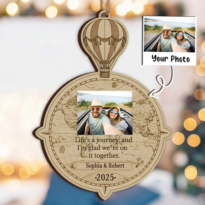 Life's a Journey Personalized Hot Air Balloon Ornament - Custom Photo & Name Keepsake