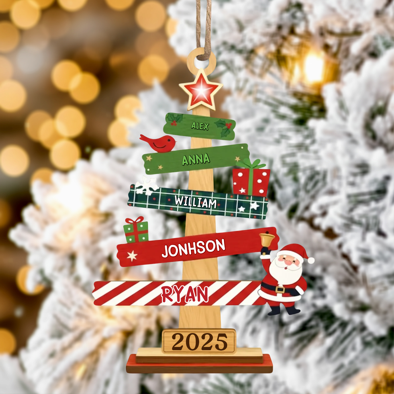 Our Family Christmas Tree, Custom Wood Ornament - Personalized Christmas Birthday Gifts For Mom, Dad, Kids