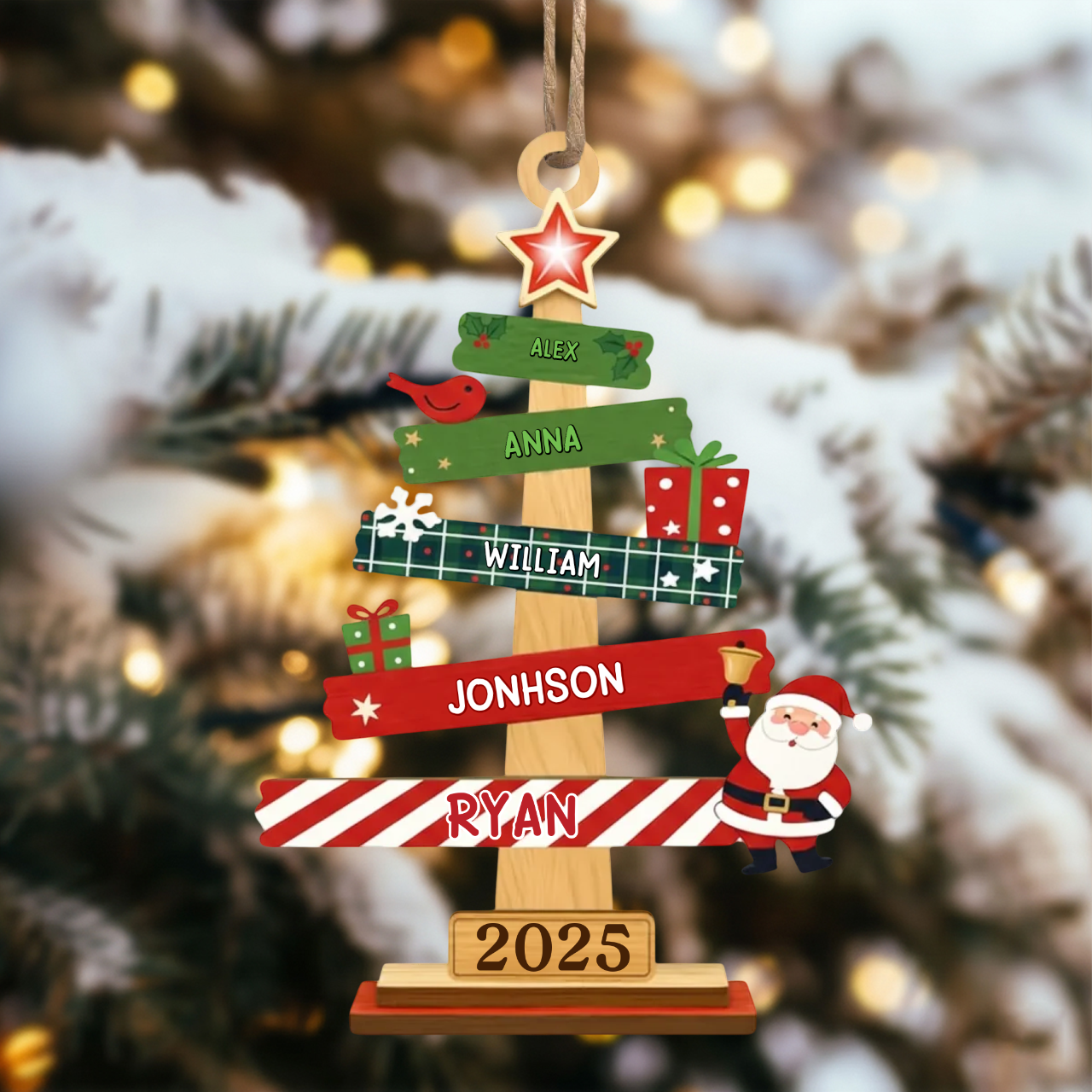 Our Family Christmas Tree, Custom Wood Ornament - Personalized Christmas Birthday Gifts For Mom, Dad, Kids