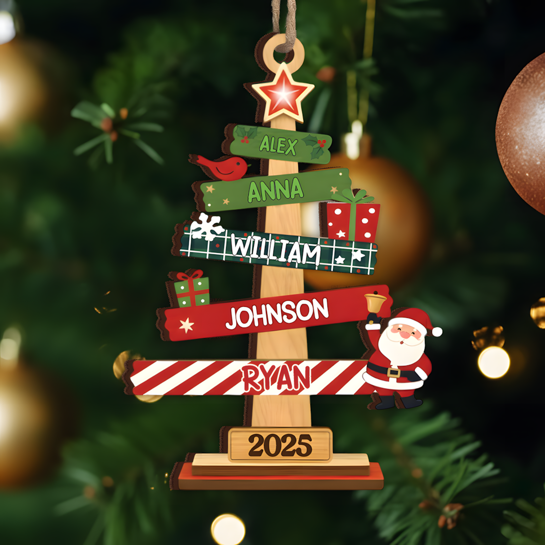 Our Family Christmas Tree, Custom Wood Ornament - Personalized Christmas Birthday Gifts For Mom, Dad, Kids